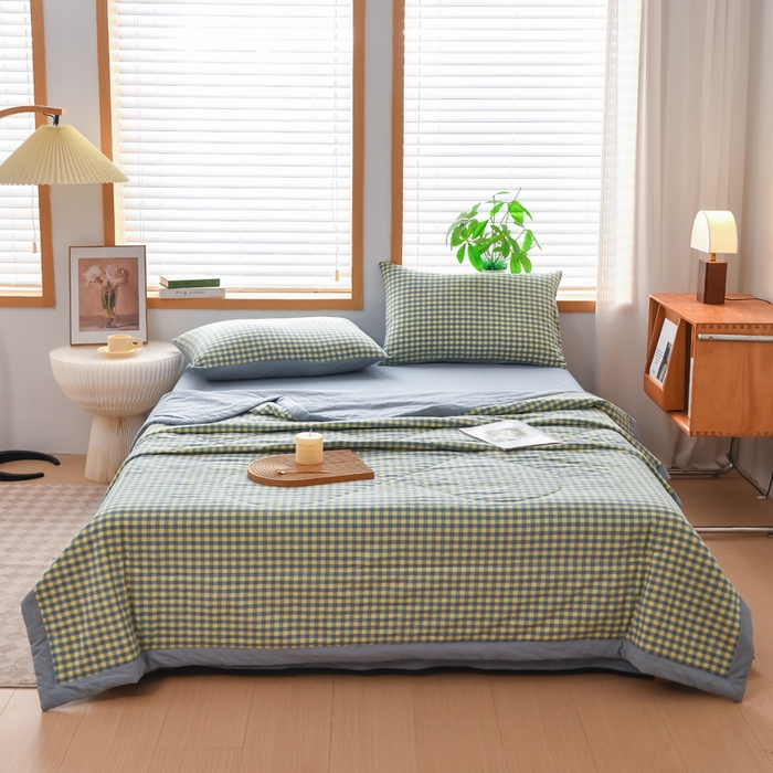 91家纺网 家纺一手货源 找家纺 圣尔雅家纺 2025新款里外全棉色织夏被新疆棉花被纯棉被子空调被夏凉被 黄蓝小格