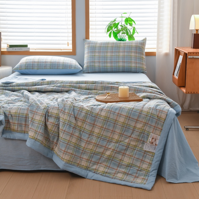 91家纺网 家纺一手货源 找家纺 圣尔雅家纺 2025新款里外全棉色织夏被新疆棉花被纯棉被子空调被夏凉被 丁香条格