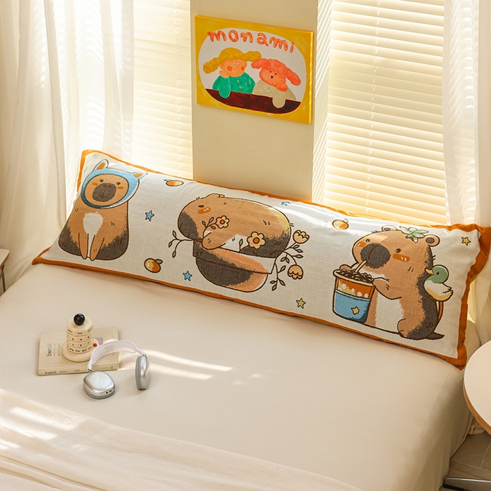 91家纺网 家纺一手货源 找家纺 雯雨2025新款A类卡通双人纱布枕套 卡皮巴啦