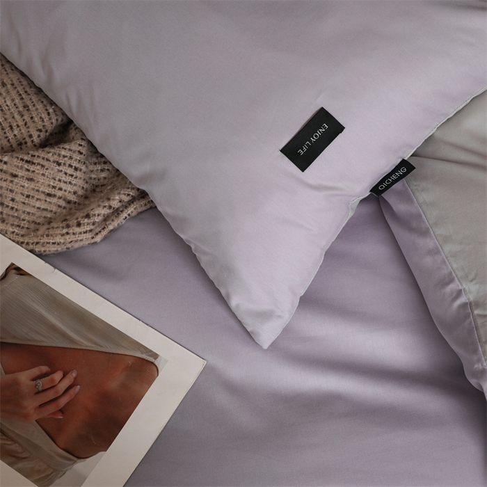 91家纺网 家纺一手货源 找家纺 启程2025新款全棉纯色双拼无印风四件套 水晶紫+绅士灰