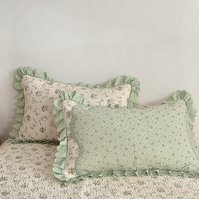 91家纺网 家纺一手货源 找家纺 梦柏 2025新款韩版双层纱夹棉绗缝床盖夏被四件套 林荫