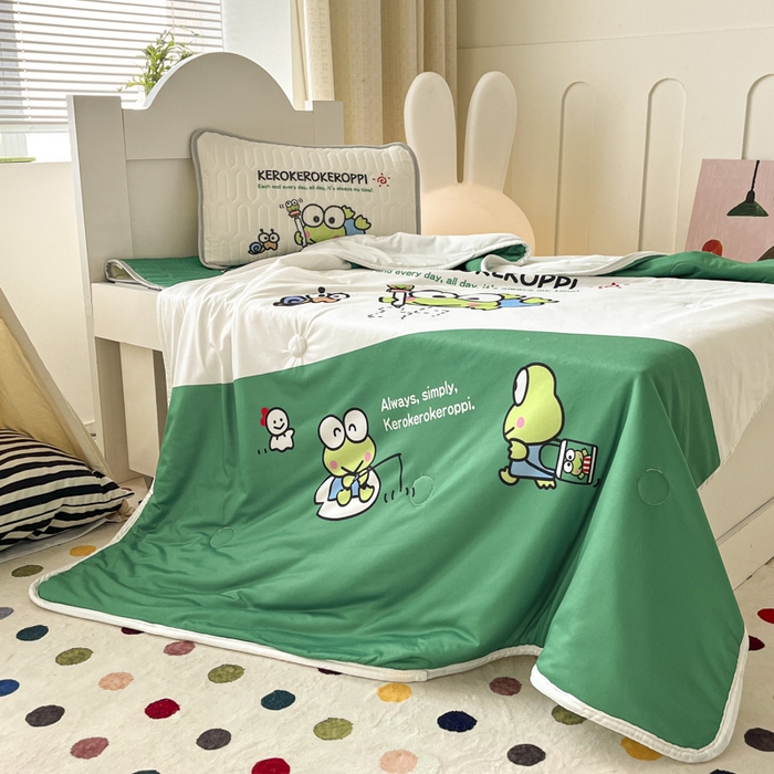 91家纺网 家纺一手货源 找家纺 花满路 2025新款儿童针织棉夏被 大眼蛙