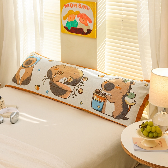 91家纺网 家纺一手货源 找家纺 雯雨2025新款A类卡通双人纱布枕套 卡皮巴啦