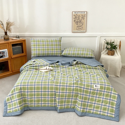 鸣升家纺 2025新款100%里外全棉棉花夏被无印风全棉色织水洗棉夏凉被空调被夏被春秋被单人可机洗 初时绿