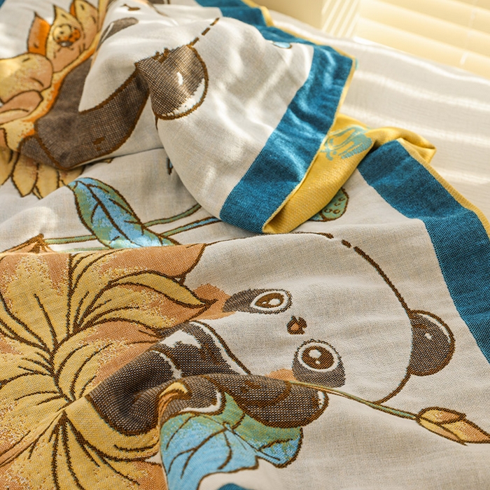 91家纺网 家纺一手货源 找家纺 雯雨2025新款A类卡通双人纱布枕套 熊猫