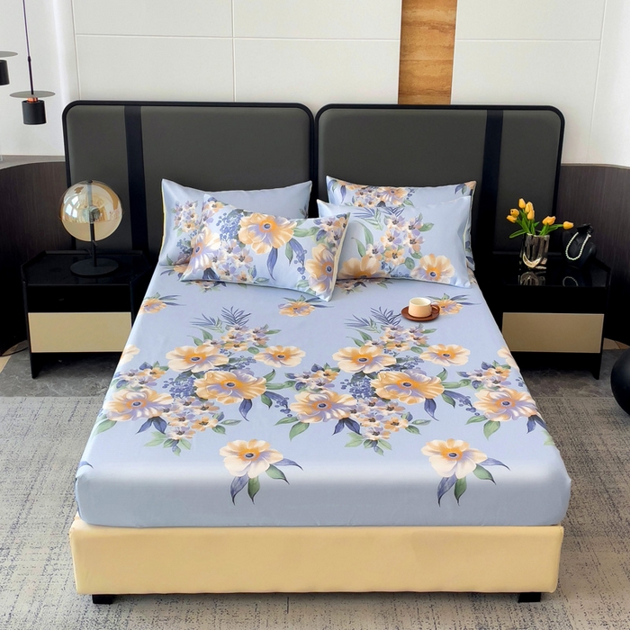 91家纺网 家纺一手货源 找家纺 纽缦家纺 2025新款印花冰丝床笠 满园