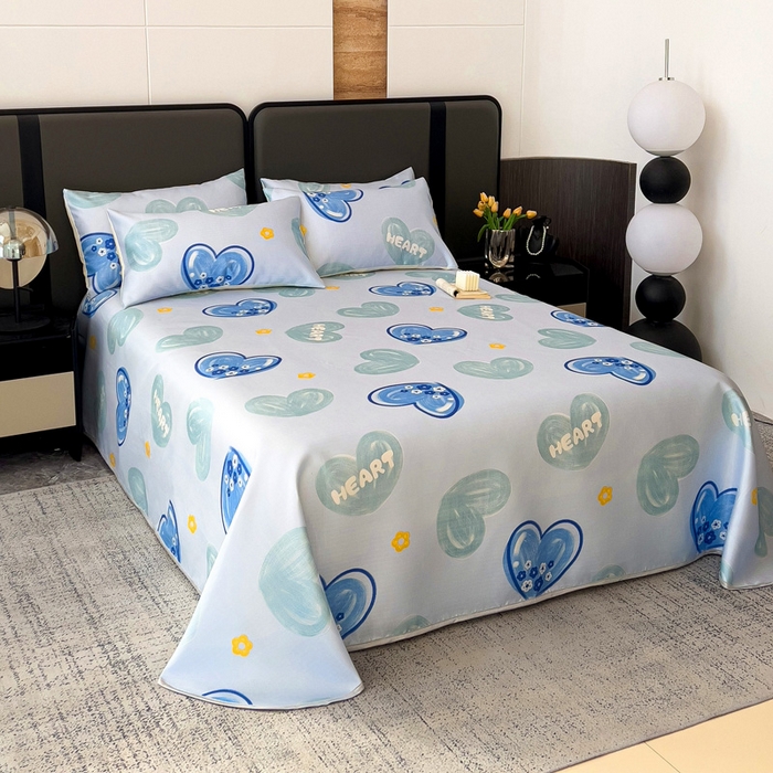 91家纺网 家纺一手货源 找家纺 纽缦家纺 2025新款印花冰丝防滑床单 心悦