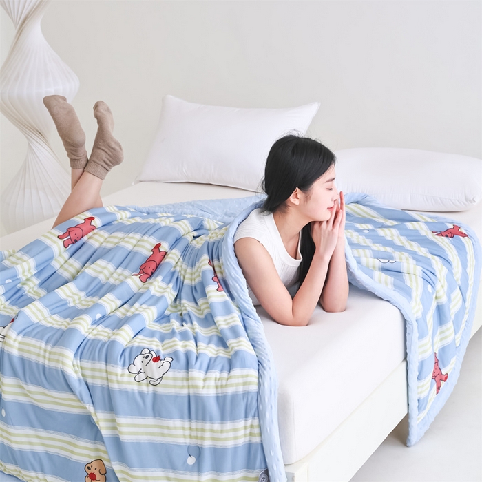 91家纺网 家纺一手货源 找家纺 默忆 2025新款印花凉感丝夏被夏凉被空调被加氨纶豆豆被 线条小狗