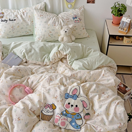 云锦家居 2025春夏新款13370纯棉印花+毛巾绣呆萌系列四件套 春日奇迹