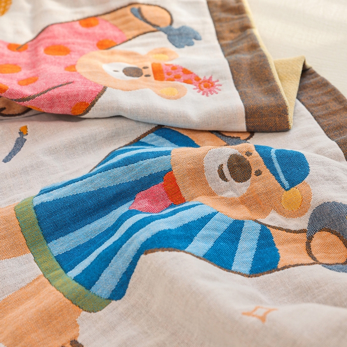 91家纺网 家纺一手货源 找家纺 雯雨2025新款A类卡通双人纱布枕套 开心小熊