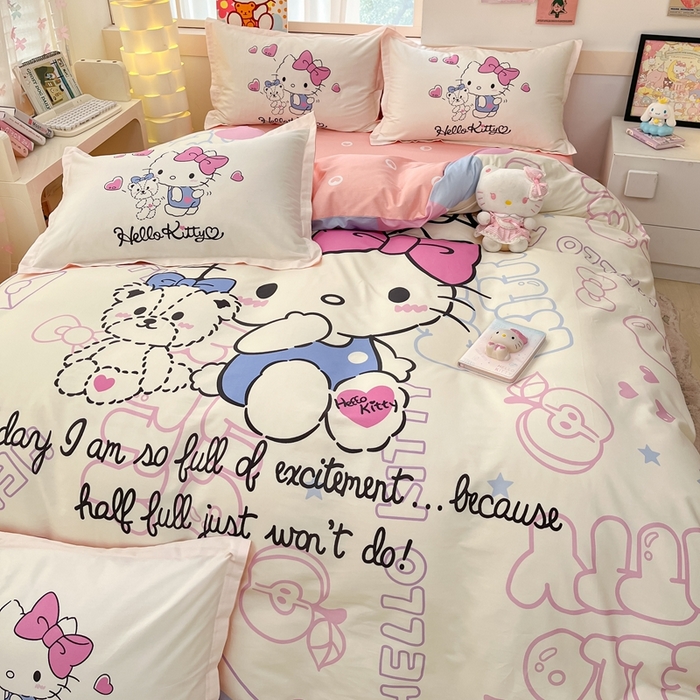 91家纺网 家纺一手货源 找家纺 博雅 2025新款三丽鸥全棉大版单枕套 漫画KT猫