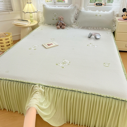 梦舒羽 2025春夏新款冰豆豆凉席席子-床裙款 凉豆豆-小熊绿