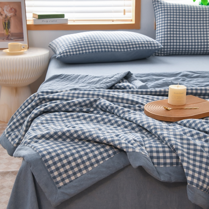 91家纺网 家纺一手货源 找家纺 圣尔雅家纺 2025新款里外全棉色织夏被新疆棉花被纯棉被子空调被夏凉被 蓝小格