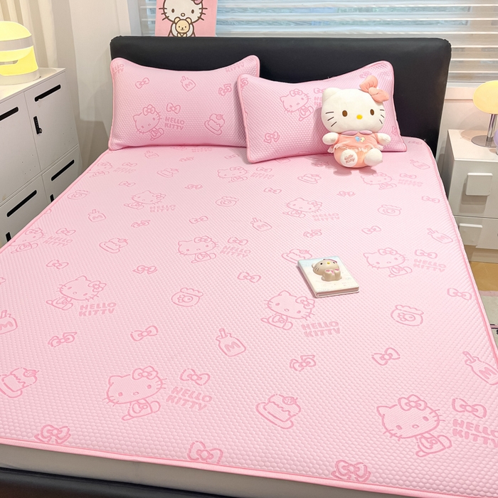 91家纺网 家纺一手货源 找家纺 2025新款三丽鸥正版授权A类提花冰豆豆凉席平铺款床笠款系列_1409 冰豆豆-KT粉