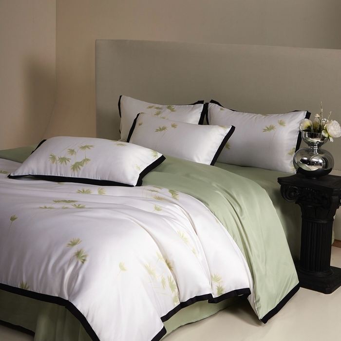 91家纺网 家纺一手货源 找家纺 优悦 2025新款冰丝数码印花四件套 如梦-绿