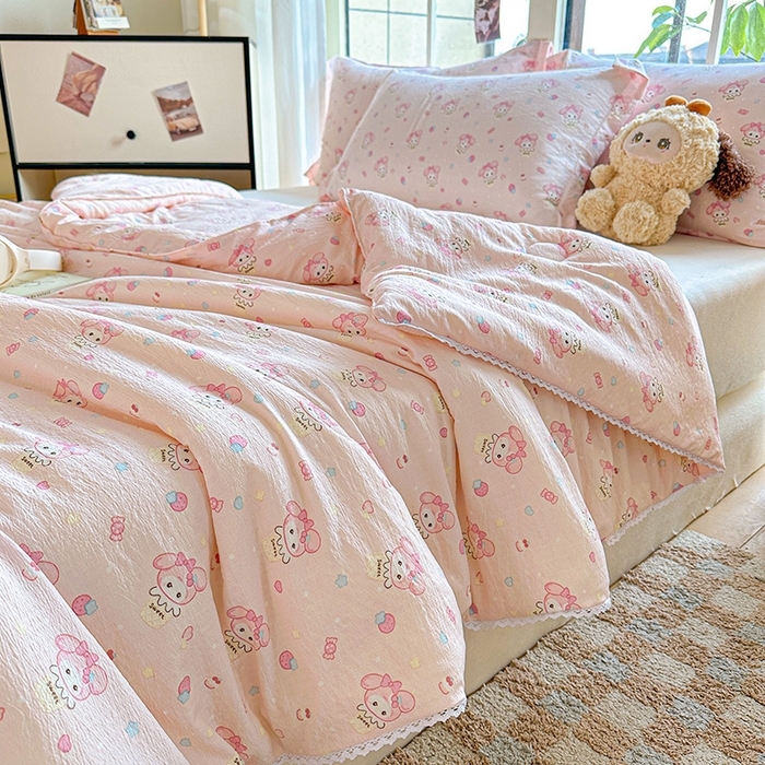 91家纺网 家纺一手货源 找家纺 2025新款双层皱皱纱水洗棉夏被夏凉被空调被可机洗空调被子被芯棉被 小美冰激凌