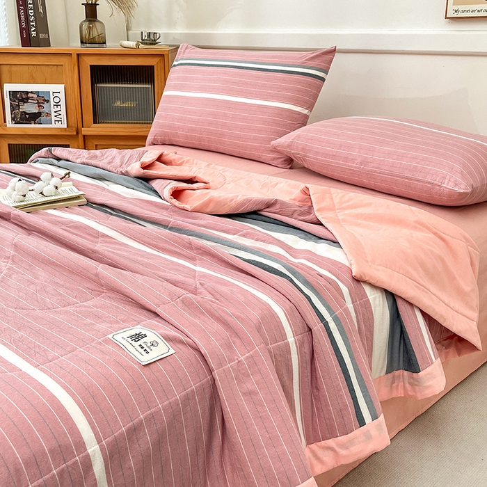 91家纺网 家纺一手货源 找家纺 鸣升家纺 2025新款100%里外全棉棉花夏被无印风全棉色织水洗棉夏凉被空调被夏被春秋被单人可机洗 格林粉