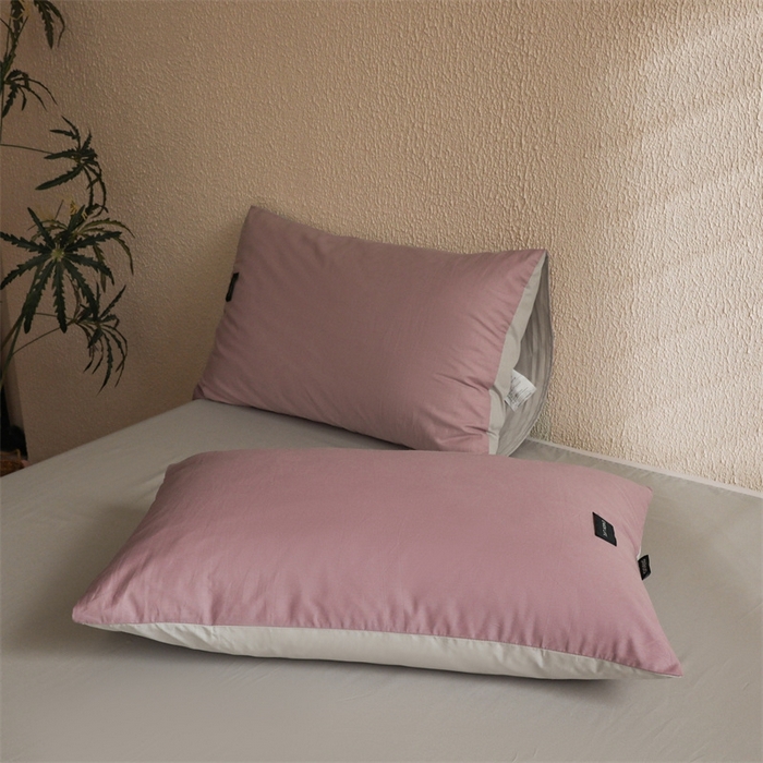 91家纺网 家纺一手货源 找家纺 启程2025新款全棉纯色双拼无印风四件套 香芋紫+绅士灰