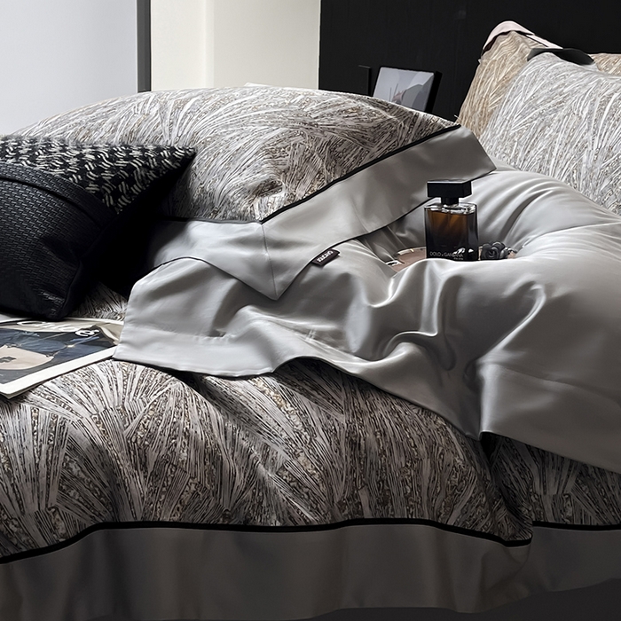 91家纺网 家纺一手货源 找家纺 2025夏季新品A类100支天丝棉夹棉床盖床笠四件套全棉纯棉床单加厚高端重工刺绣长绒棉床上用品    观颜