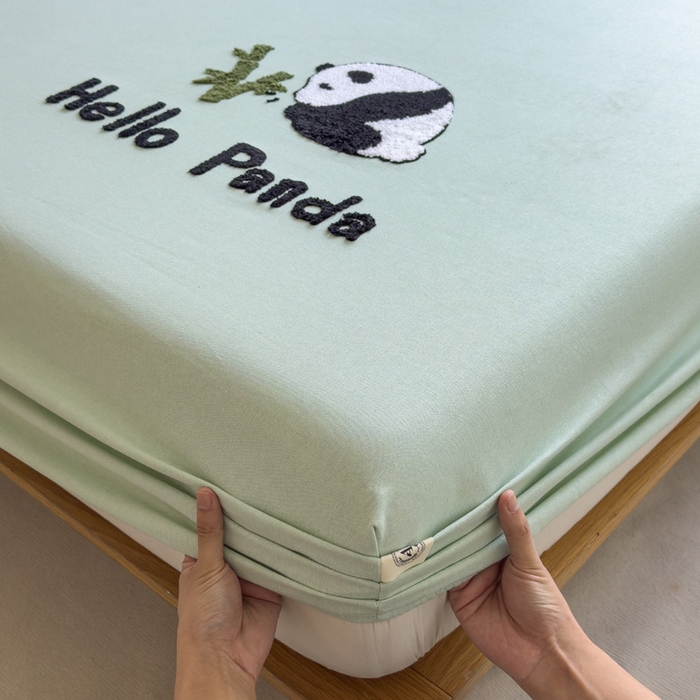 91家纺网 家纺一手货源 找家纺 席世家 2025春夏新款全棉纯棉老粗布印花床笠凉席席子 熊猫与竹