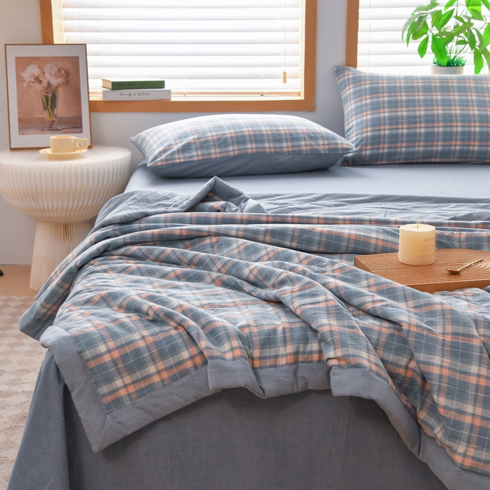 91家纺网 家纺一手货源 找家纺 圣尔雅家纺 2025新款里外全棉色织夏被新疆棉花被纯棉被子空调被夏凉被 蜜粉条格