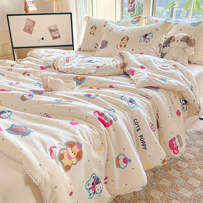 91家纺网 家纺一手货源 找家纺 2025新款双层皱皱纱水洗棉夏被夏凉被空调被可机洗空调被子被芯棉被 多彩小汪