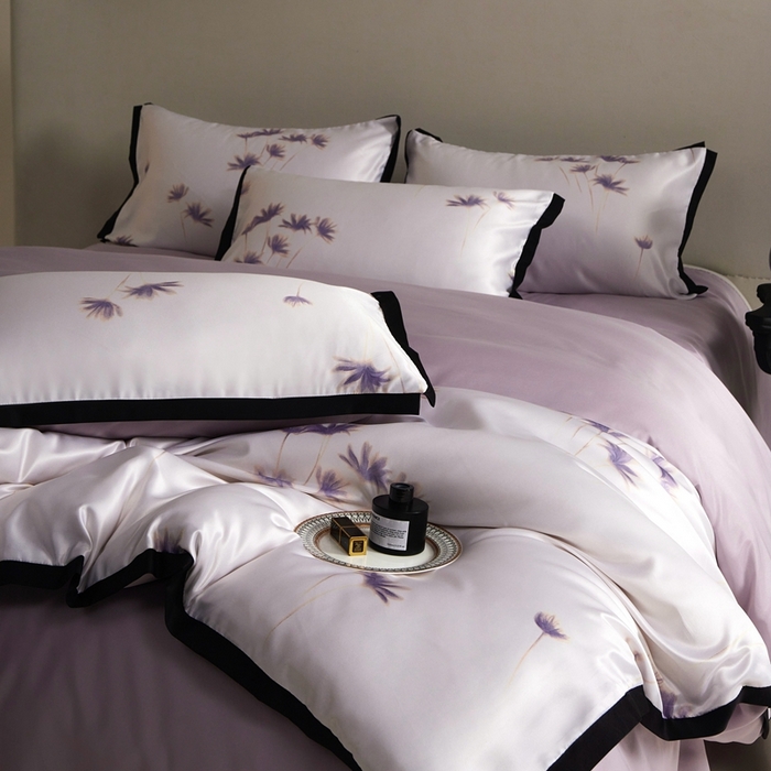 91家纺网 家纺一手货源 找家纺 优悦 2025新款冰丝数码印花四件套 如梦-紫