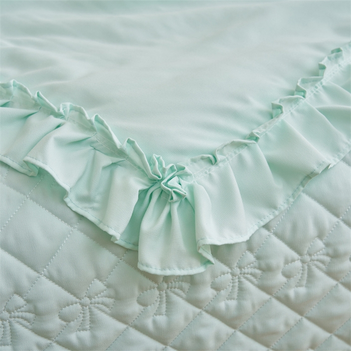 91家纺网 家纺一手货源 找家纺 恒爱家纺 2025新款针织棉立体扶桑花夏被床盖四件套 淡海蓝