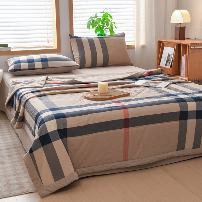 91家纺网 家纺一手货源 找家纺 圣尔雅家纺 2025新款里外全棉色织夏被新疆棉花被纯棉被子空调被夏凉被 兰棕大格