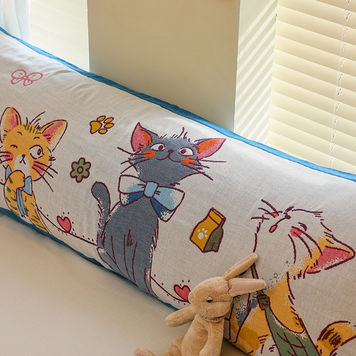 91家纺网 家纺一手货源 找家纺 雯雨2025新款A类卡通双人纱布枕套 呆萌小猫