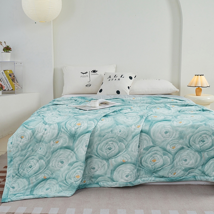 91家纺网 家纺一手货源 找家纺 被多多被业 2025新款凉感丝印花夏被夏凉被空调被 复古玫瑰-绿