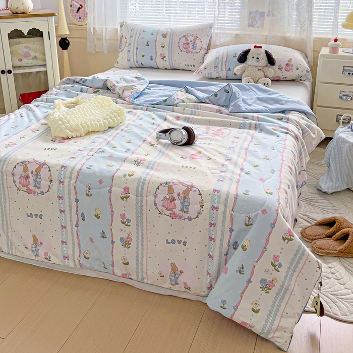 91家纺网 家纺一手货源 找家纺 2025春夏新款嵌绳款云柔水洗棉单夏被夏凉被空调被 嵌绳夏被-爱尔庄园