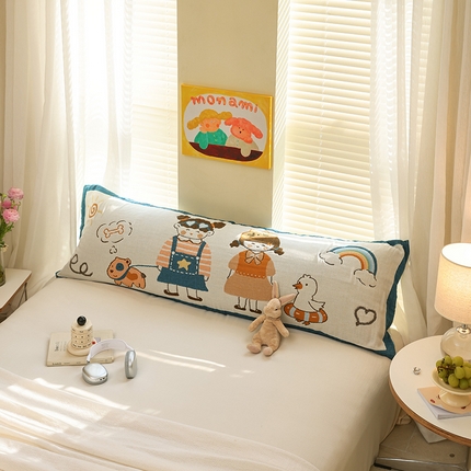 雯雨2025新款A类卡通双人纱布枕套 春游