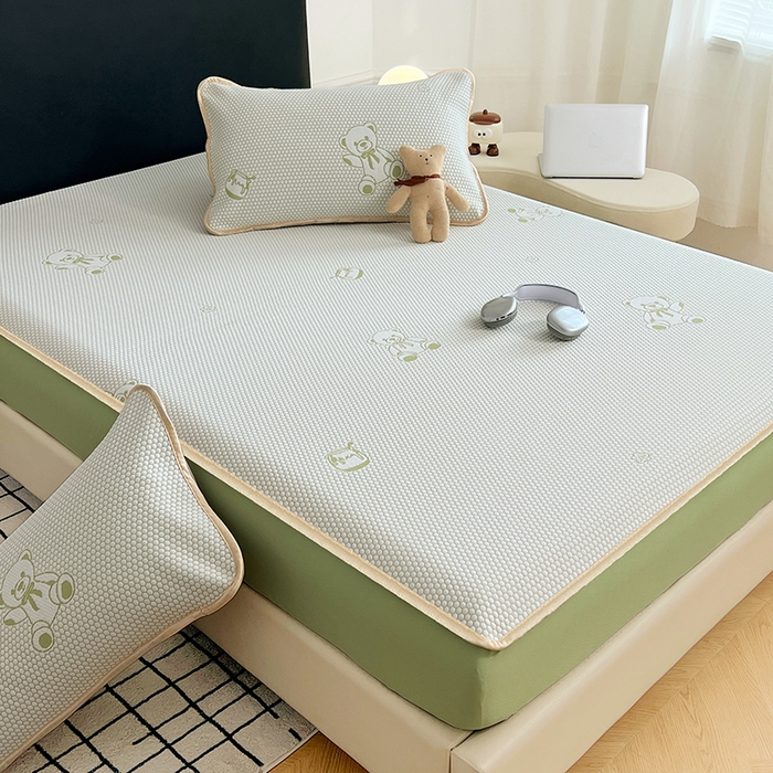 91家纺网 家纺一手货源 找家纺 梦舒羽 2025新款凉豆豆凉席-床笠款 凉豆豆-小熊绿