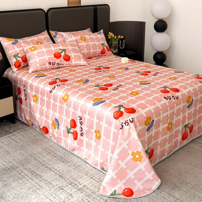 91家纺网 家纺一手货源 找家纺 纽缦家纺 2025新款印花冰丝防滑床单 雨果清香粉