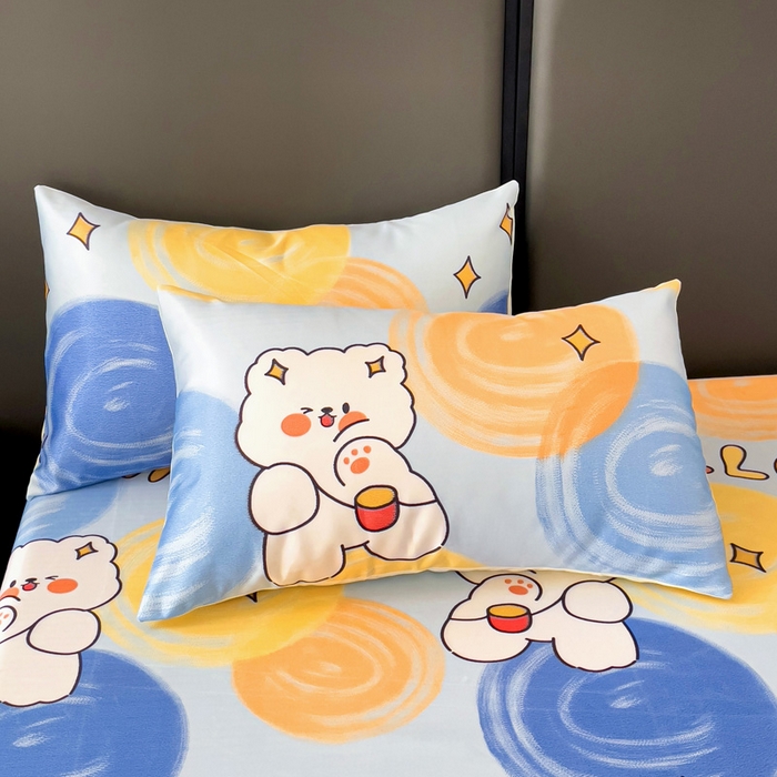 91家纺网 家纺一手货源 找家纺 纽缦家纺 2025新款印花冰丝床笠 活力青春蓝