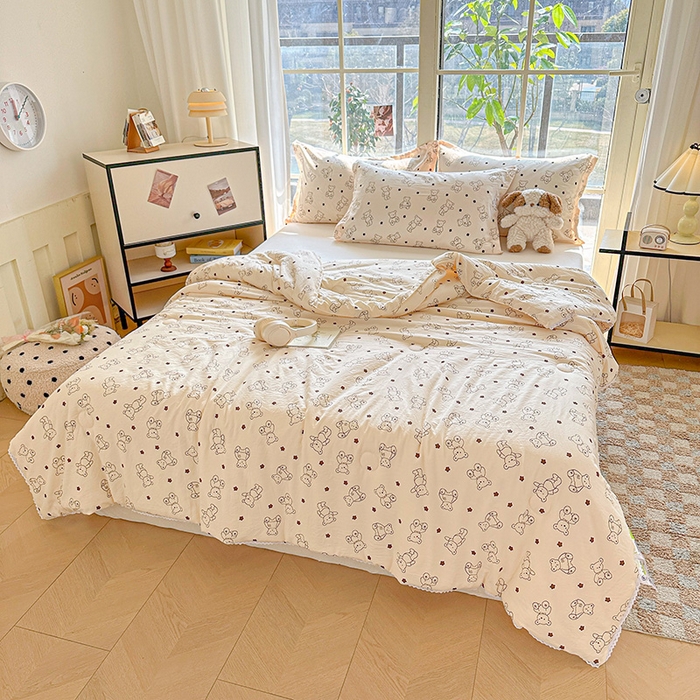 91家纺网 家纺一手货源 找家纺 2025新款双层皱皱纱水洗棉夏被夏凉被空调被可机洗空调被子被芯棉被 小熊院长