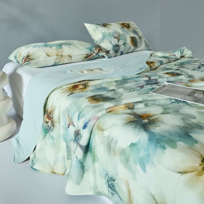 91家纺网 家纺一手货源 找家纺 2025春夏新款100%双面锦纶美式印花夏被凉感空调被 韵染