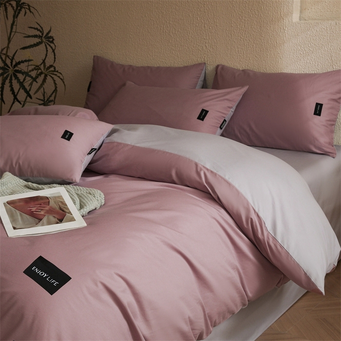 91家纺网 家纺一手货源 找家纺 启程2025新款全棉纯色双拼无印风四件套 香芋紫+水晶紫