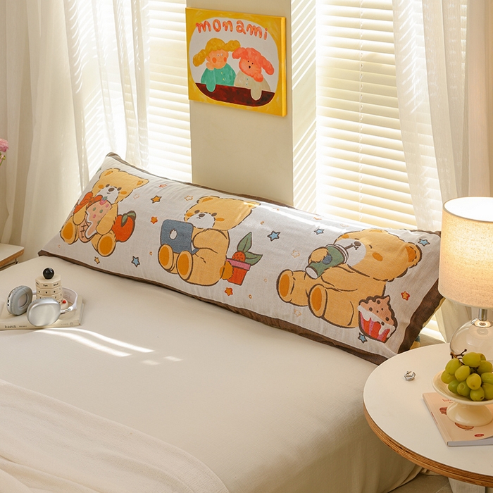 91家纺网 家纺一手货源 找家纺 雯雨2025新款A类卡通双人纱布枕套 办公小熊