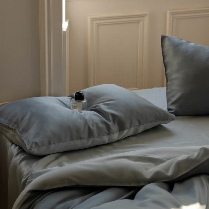 91家纺网 家纺一手货源 找家纺 未来家居 2025新款60S兰精天丝纯色四件套 灰蓝色-冰川灰