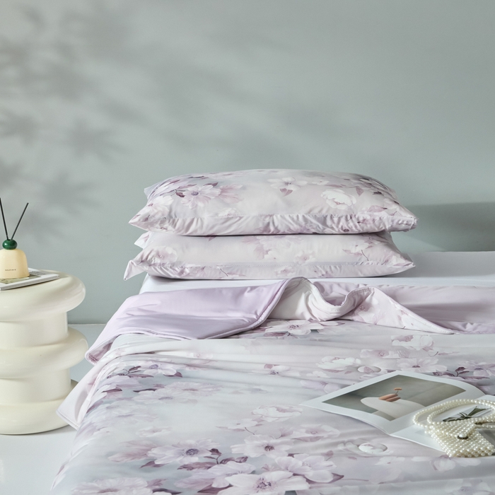 91家纺网 家纺一手货源 找家纺 2025春夏新款100%双面锦纶美式印花夏被凉感空调被 紫气东来