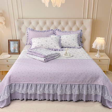 梦柏 2025新款韩版双层纱夹棉绗缝床盖夏被四件套 花溪