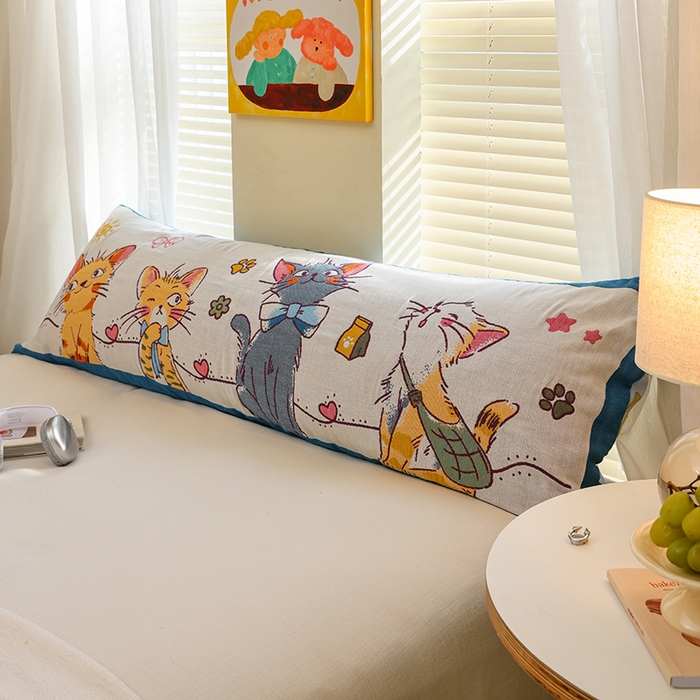 91家纺网 家纺一手货源 找家纺 雯雨2025新款A类卡通双人纱布枕套 呆萌小猫