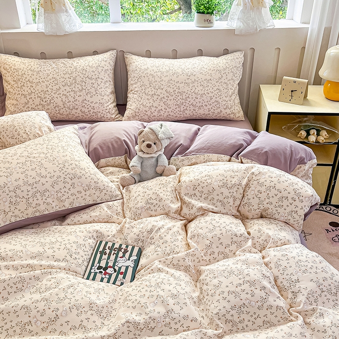 91家纺网 家纺一手货源 找家纺 玖明2025新款A类加厚柔软针织棉双层纱四件套 梦回花香