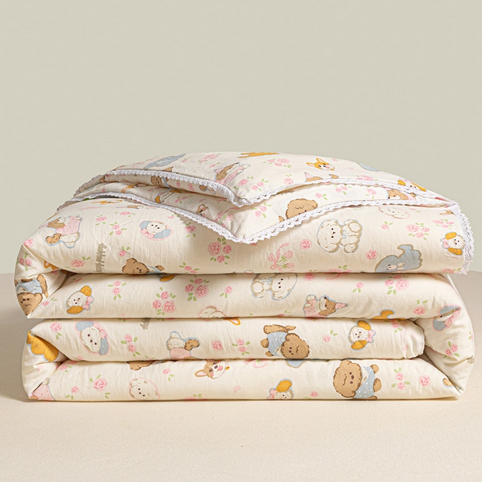 91家纺网 家纺一手货源 找家纺 2025新款双层皱皱纱水洗棉夏被夏凉被空调被可机洗空调被子被芯棉被 童趣绘彩