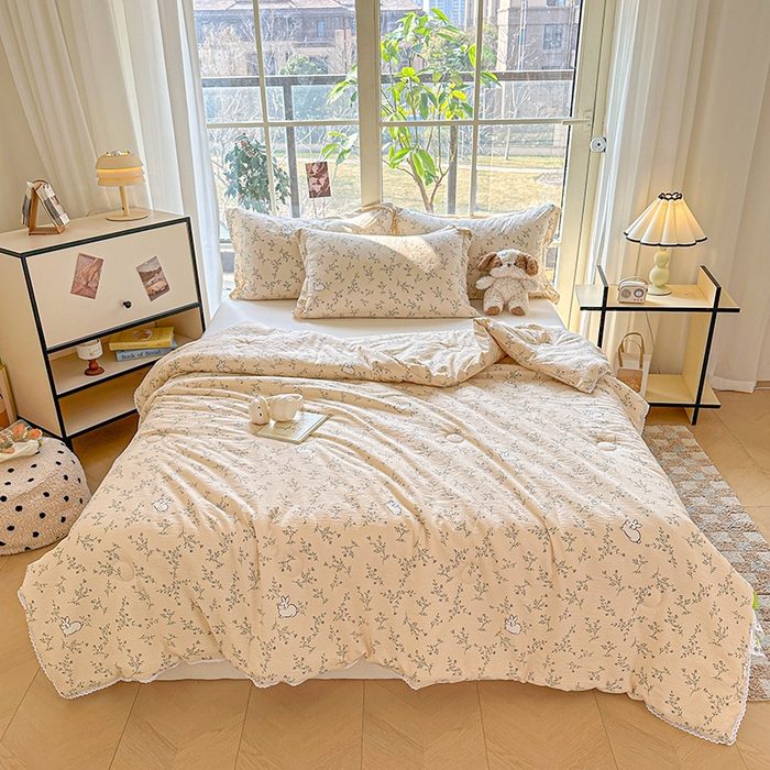 91家纺网 家纺一手货源 找家纺 2025新款双层皱皱纱水洗棉夏被夏凉被空调被可机洗空调被子被芯棉被 森田野园