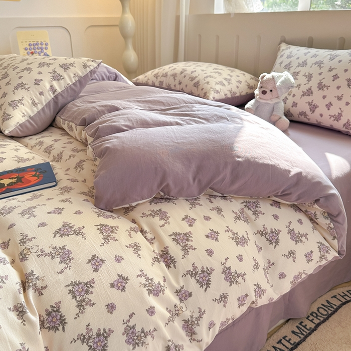 91家纺网 家纺一手货源 找家纺 玖明2025新款A类加厚柔软针织棉双层纱四件套 繁花似锦