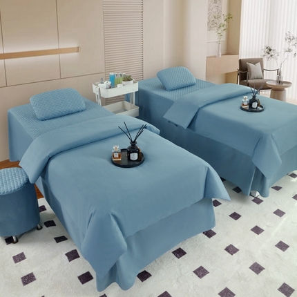 乐逸家纺2025新款四季亲肤刺绣款床罩 纯色雾蓝