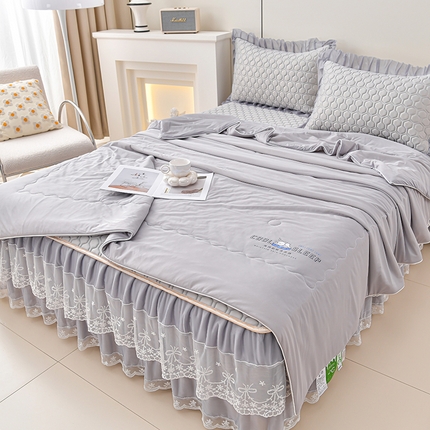 民新家纺 2025新款凉感丝床裙乳胶凉席系列 唯美-经典灰